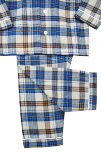 Boys Elton Check winter PJs in Blue, Oatmeal & mustard