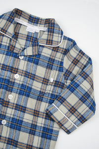 Boys Elton Check winter PJs in Blue, Oatmeal & mustard