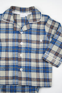 Boys Elton Check winter PJs in Blue, Oatmeal & mustard