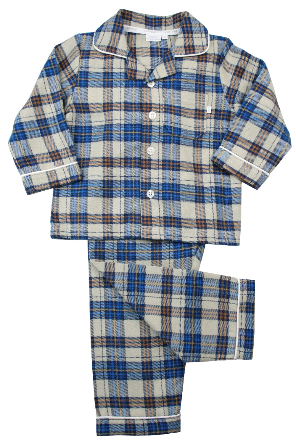 Boys Elton Check winter PJs in Blue, Oatmeal & mustard